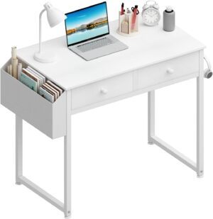 Lufeiya Small White Desk with Drawers - for Bedroom