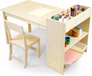Kids Studay And Art Table and Chair Set, Birch Wooden Activity Craft Table, Kids Drawing Table