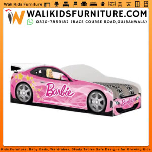 Barbie Mini Car Bed with Mattress – Kids Pink Car Shape Bed for Girls & Boys in Gujranwala Pakistan