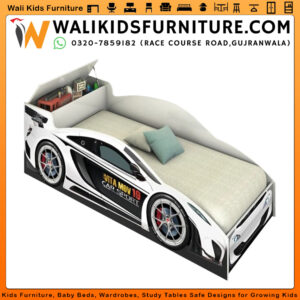 Children’s Car Design Bed with Storage Chest and Mattress – Stylish Kids Car Bed Pakistan | Wali Kids Furniture Gujranwala