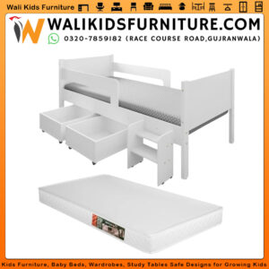Luna Single Bed with Storage, Ladder & Comfortable Mattress – Modern MDF Kids Bed | Wali Kids Furniture Gujranwala