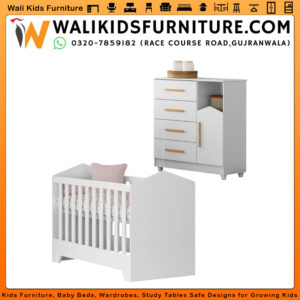 Mini-Bed Baby Cot with Dresser – 100% MDF, Durable & Sturdy Newborn Bed | Wali Kids Furniture Gujranwala