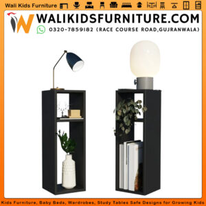 Modern Corner Bedside Table Set for Double Bed – Black MDF Nightstands | Wali Kids Furniture
