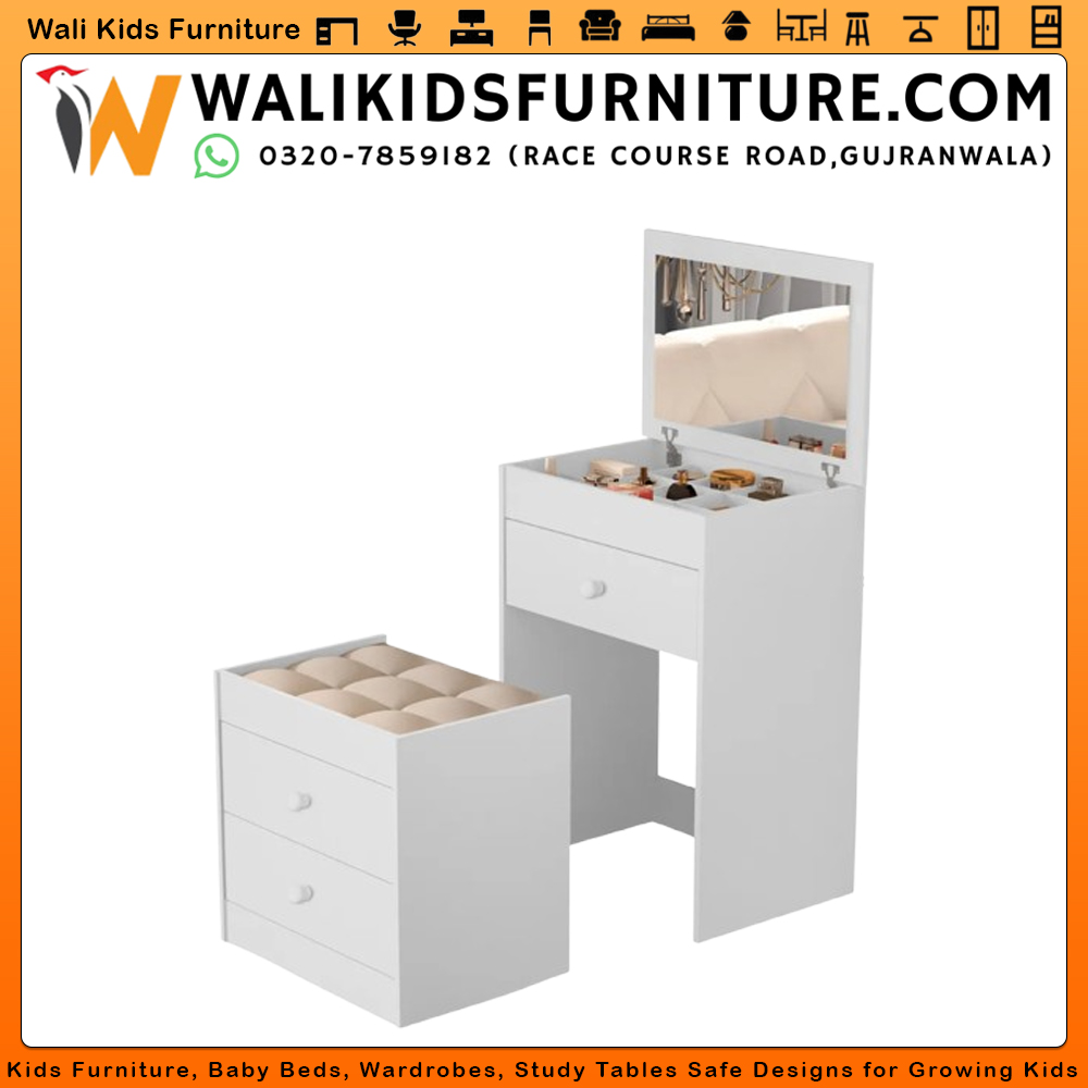 JLB Traditional 4-in-1 Furniture Set – Dressing Table, Chest of Drawers, Stool & Desk | Wali Kids Furniture Pakistan