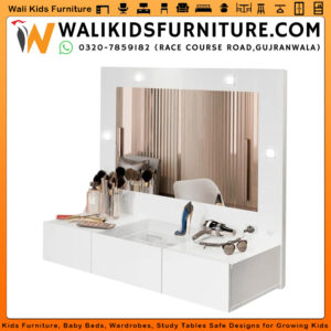 Sofia Wall-Mounted Vanity Dressing Table with LED Mirror – Modern Space-Saving Design | Wali Kids Furniture Gujranwala