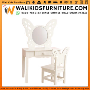 Butterfly Dressing Table with Chair & Frame – 3 Piece Modern Vanity Set | Wali Kids Furniture Gujranwala