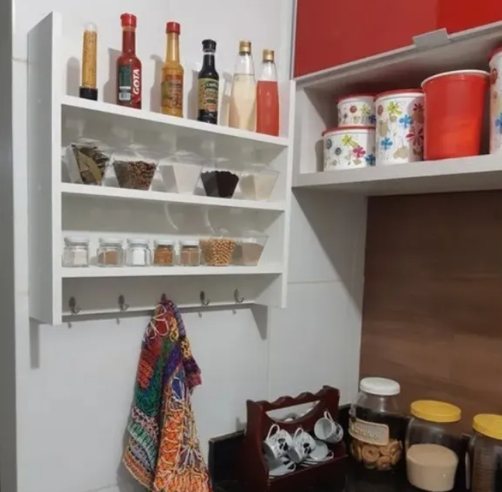 MDF Kitchen Spice Rack with Hooks & Shelves – Wall-Mounted Niche Organizer for Kitchen, Room & Office - Image 5