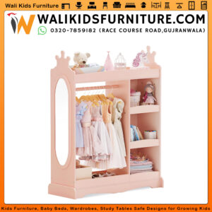 Kids Dress Up Storage with Mirror & Open Hanging Armoire | Baby Wardrobe with Hooks – Lamination Plywood