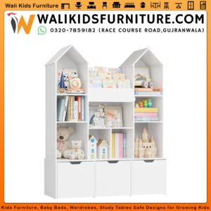 Toy Storage Organizer with Castle Roof | Large Kids Bookshelf Dollhouse with Drawers & Cubbies | Lamination Plywood
