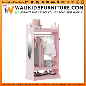 Kids Dress Up Storage with Mirror Wardrobe | Open Hanging Armoire Closet for Kids – Lamination Plywood