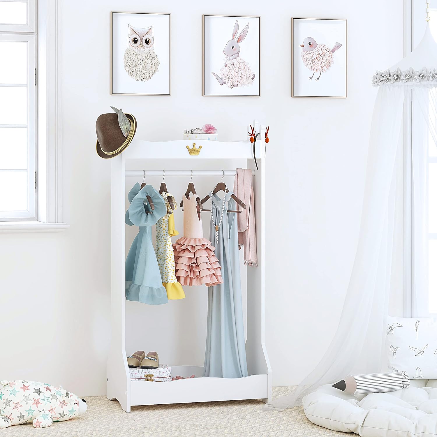 Kids Dress Up Storage & Open Hanging Armoire Closet with Rack for Toddlers (3+ Years) | Lamination Plywood - Image 9