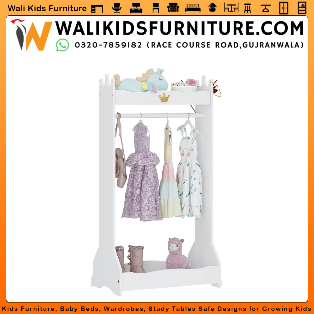 Kids Dress Up Storage & Open Hanging Armoire Closet with Rack for Toddlers (3+ Years) | Lamination Plywood