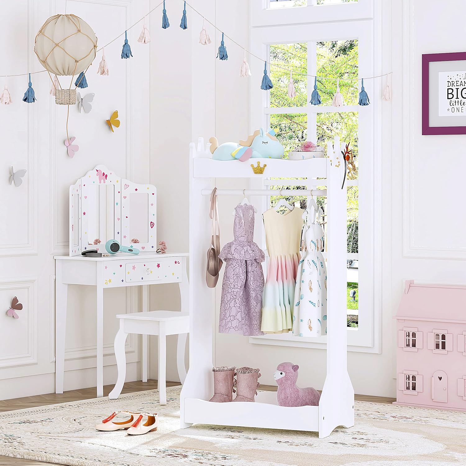 Kids Dress Up Storage & Open Hanging Armoire Closet with Rack for Toddlers (3+ Years) | Lamination Plywood - Image 7