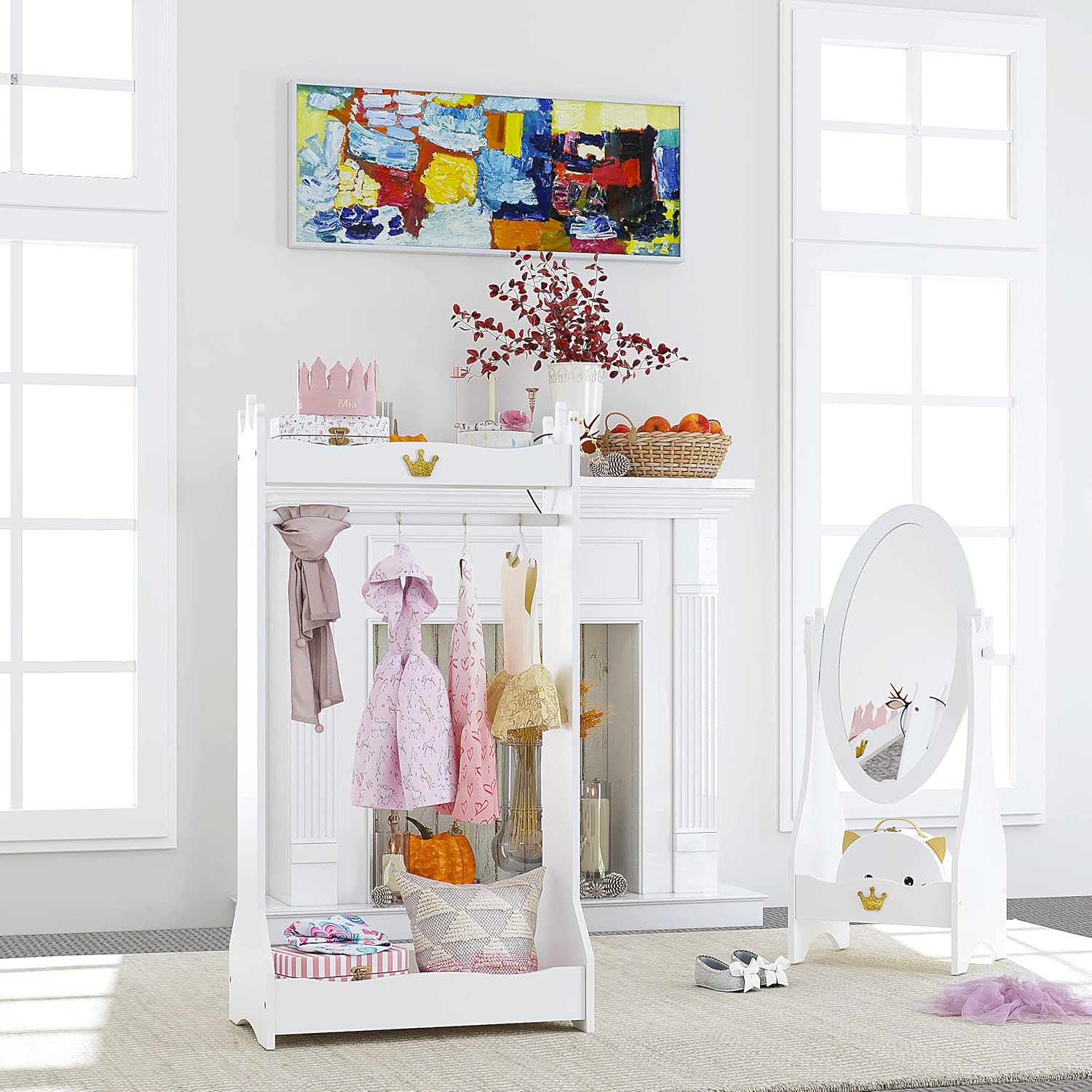 Kids Dress Up Storage & Open Hanging Armoire Closet with Rack for Toddlers (3+ Years) | Lamination Plywood - Image 8