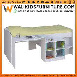 Single Kids Bed with Study Rack & Books Storage | Space-Saving Wooden Bed | Lamination Plywood