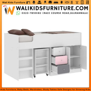 Liston Kids Midsleeper Bed with Ladder & Storage | Space-Saving Bed | Lamination Plywood