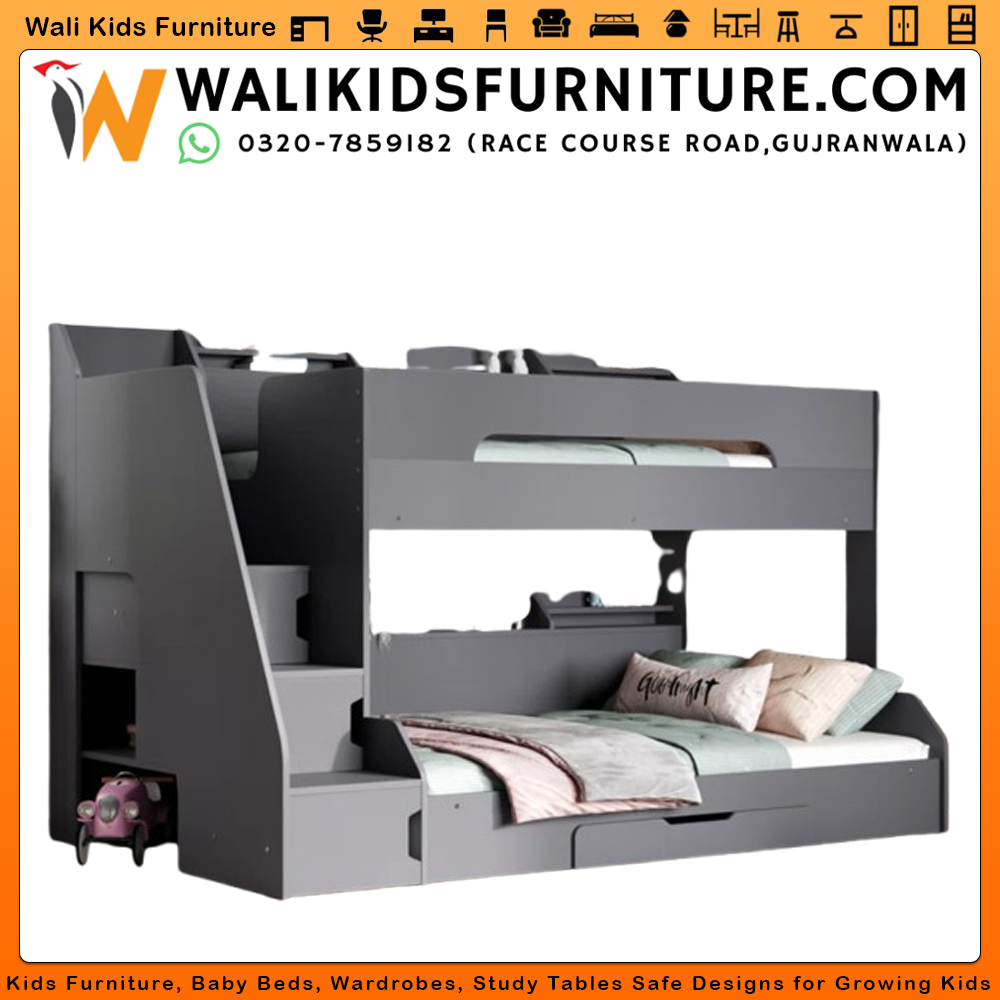 Foreston Drawer Double Sleeper Bunk Bed for Kids with Bookcase | Space-Saving Bunk Bed | Lamination Plywood