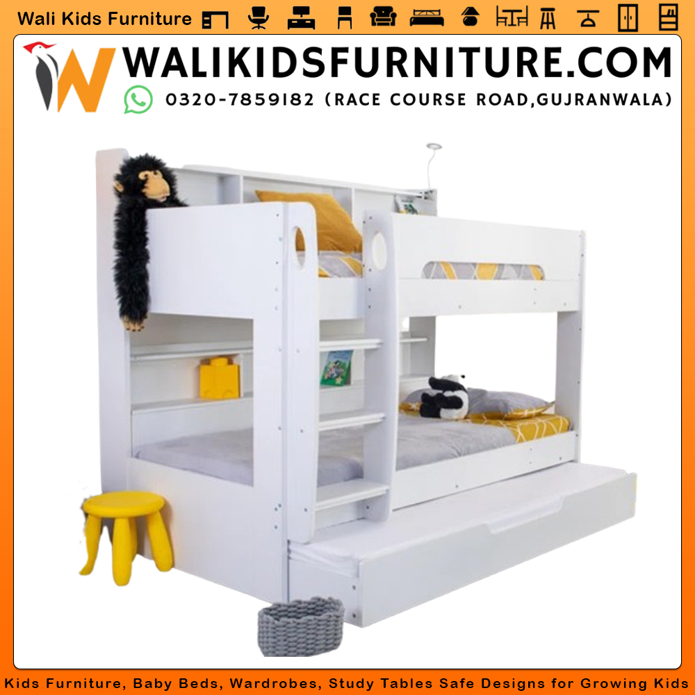 3 in 1 Bunker Bed for Kids Room | Space-Saving Kids Bunk Bed with Storage | Lamination Plywood