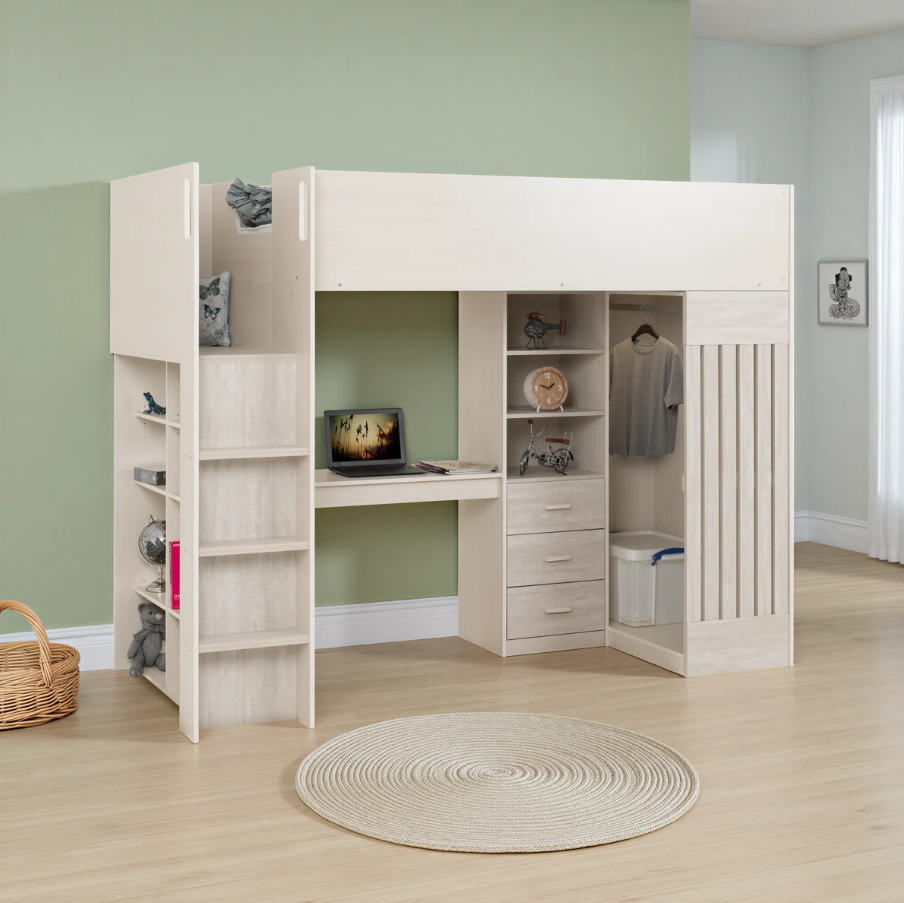 Hyman Single High Sleeper Bed with Desk, Storage & Hanging Rail for Kids in Gujranwala | Lamination Plywood - Image 5