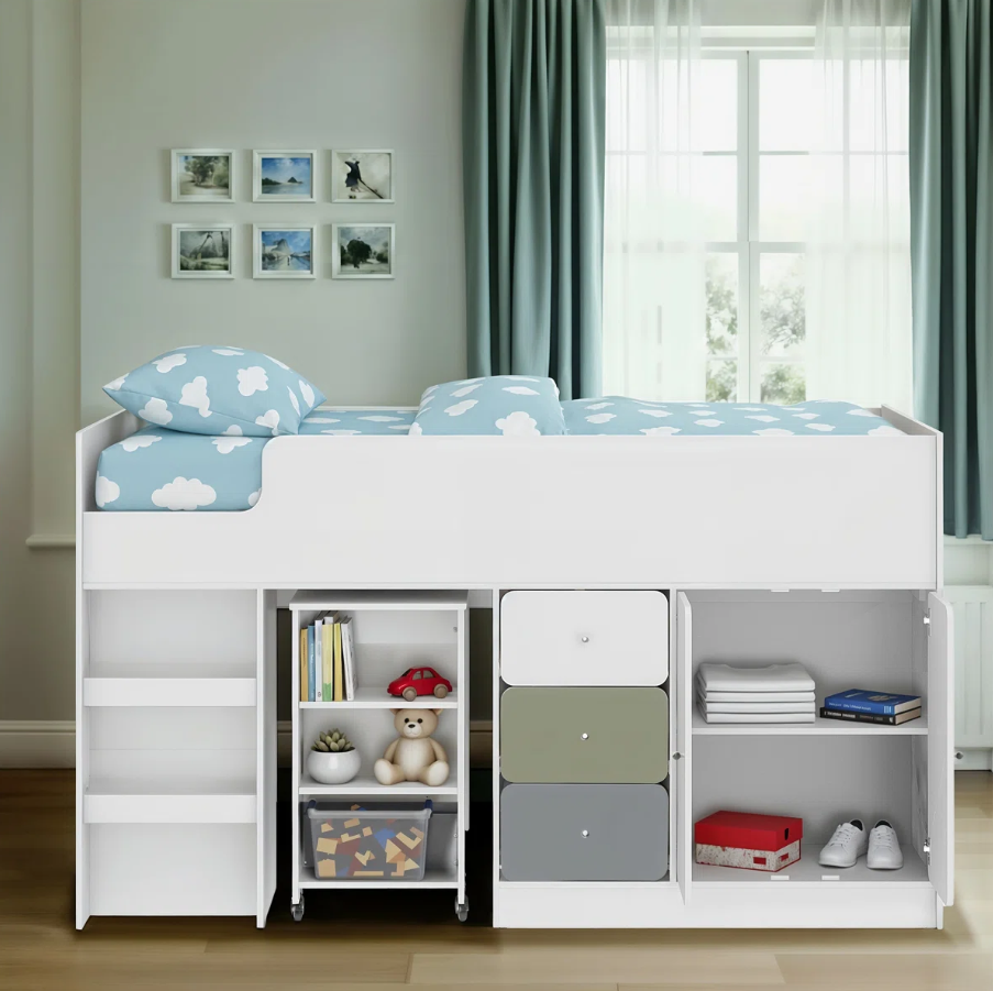 Liston Kids Midsleeper Bed with Ladder & Storage | Space-Saving Bed | Lamination Plywood - Image 5