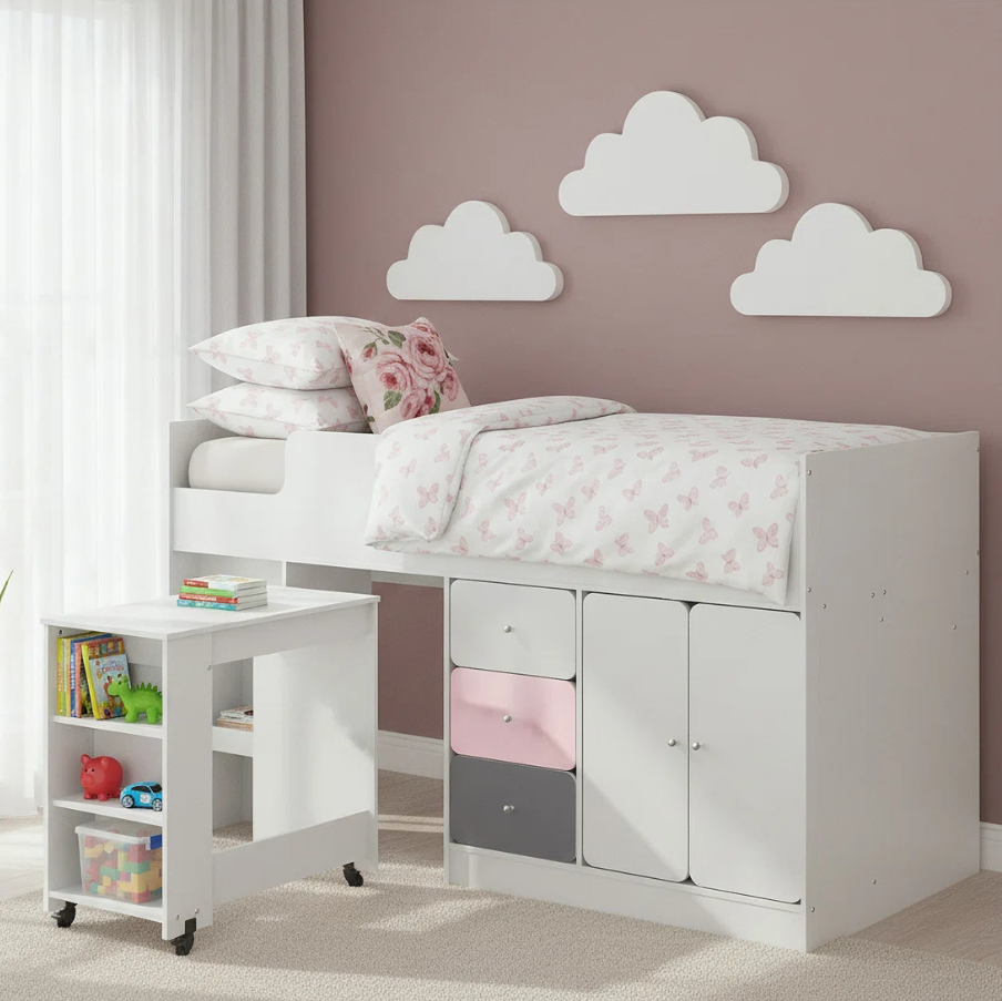 Liston Kids Midsleeper Bed with Ladder & Storage | Space-Saving Bed | Lamination Plywood - Image 8
