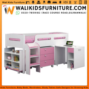 All-in-One Kids Bunk Bed with Storage & Built-in Desk – Laminated Plywood Kids Bedroom Furniture | Wali Kids Furniture Gujranwala