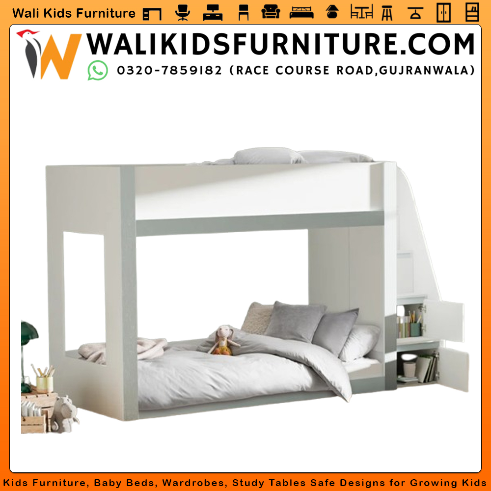 Double Bunk Bed for Children with Storage – Laminated Plywood Kids Furniture | Wali Kids Furniture Gujranwala