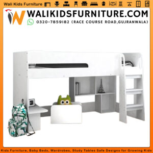 Single Kids Bed Mid Sleeper with Bookcase - Premium Laminated Plywood Kids Furniture | Wali Kids Furniture Gujranwala