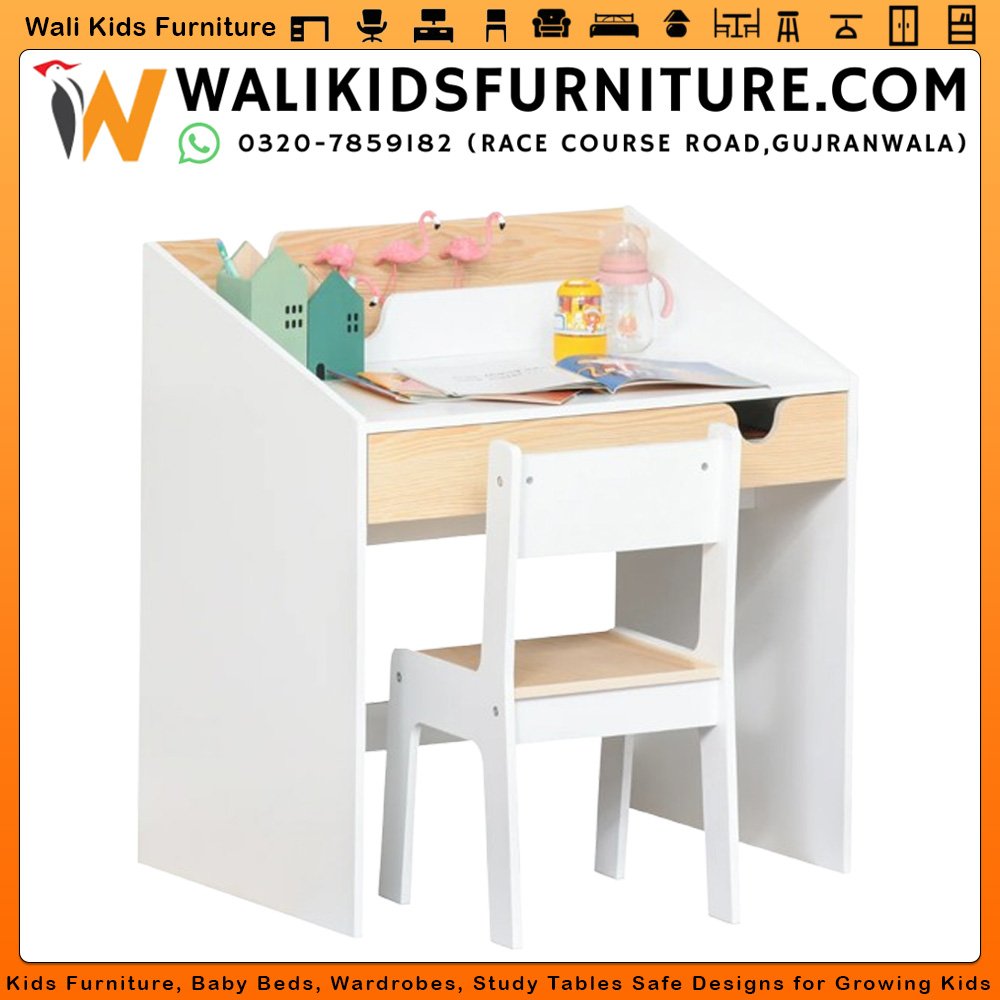 Simple Kids Study Table And Chair in Gujranwala – Writing Desk Set, Lamination Plywood