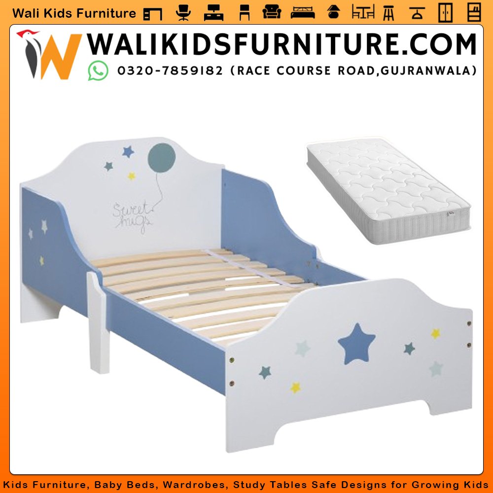 Single Kids Bed with Mattress in Gujranwala – Toddler Bed for Boys and Girls, Lamination Plywood