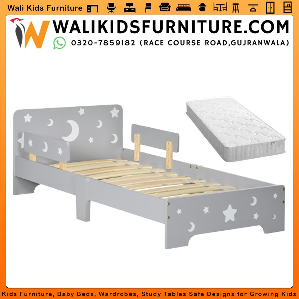 Classic Design Single Kids Bed with Mattress in Gujranwala – Toddler Bed for Boys and Girls, Lamination Plywood