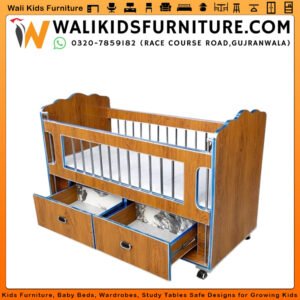 Baby Cot with Storage Drawers in Gujranwala – Wheels & Space Saving Design