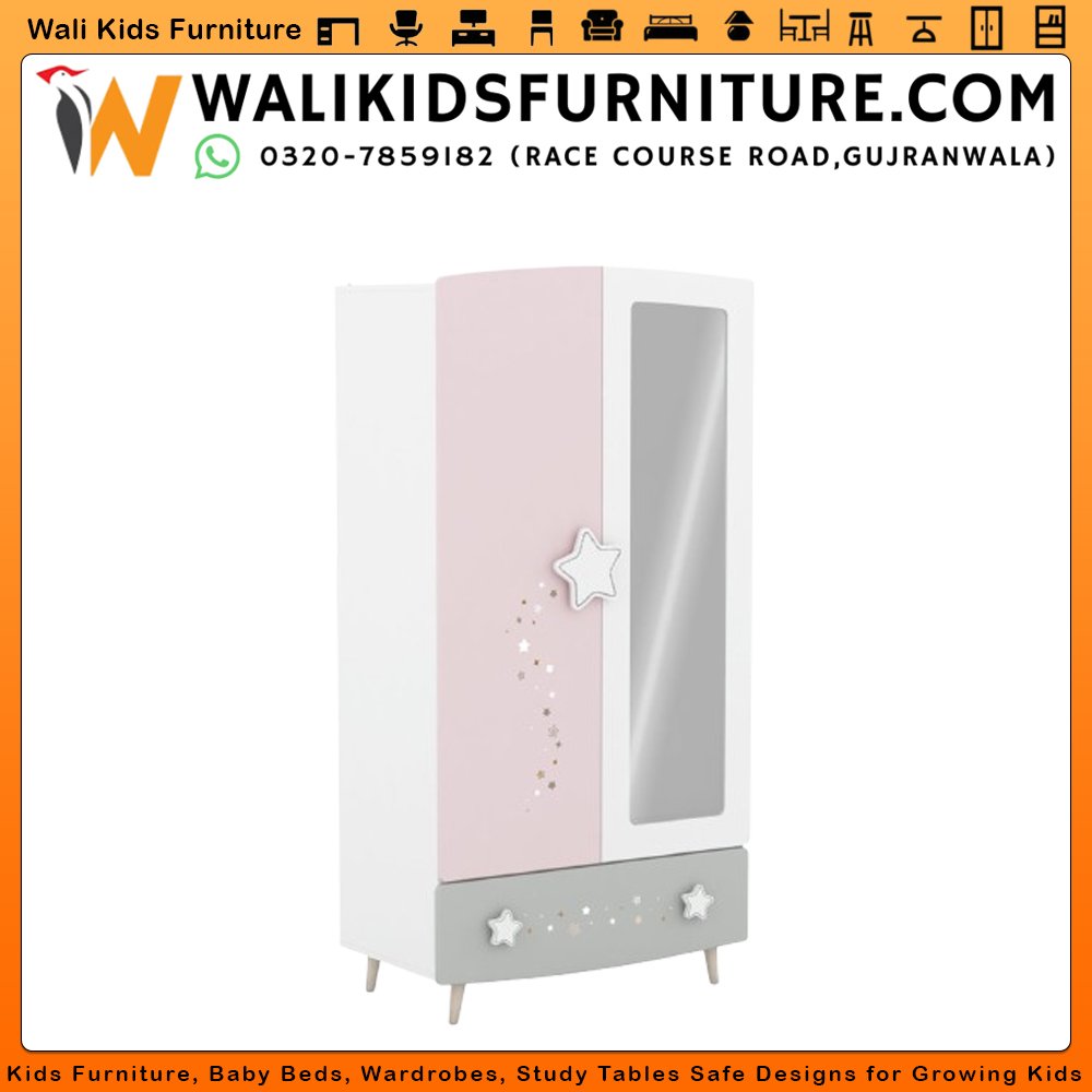 2 Door Kids Wardrobe in Gujranwala, Modern Wardrobe with Mirror Storage