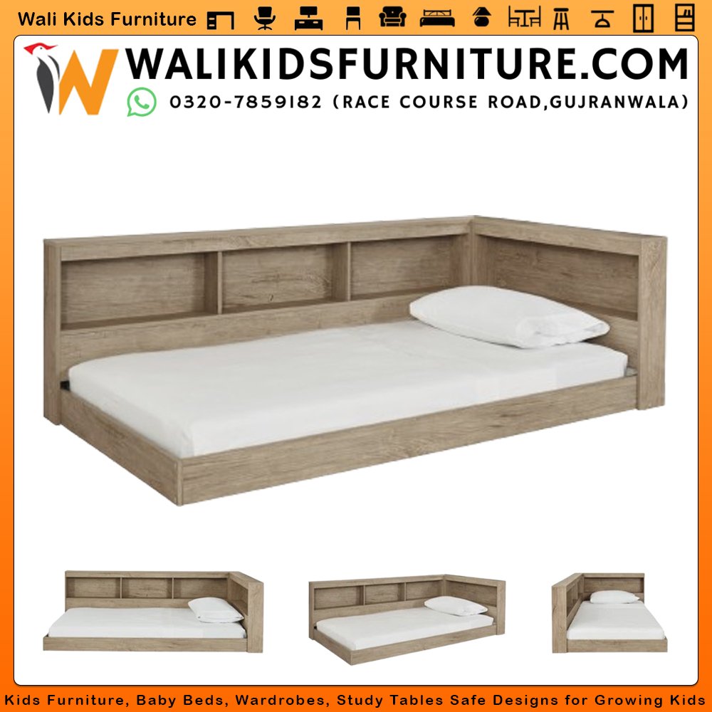 Teddy Kids Bed with Bookcase in Gujranwala, Smart Storage & Cozy Design