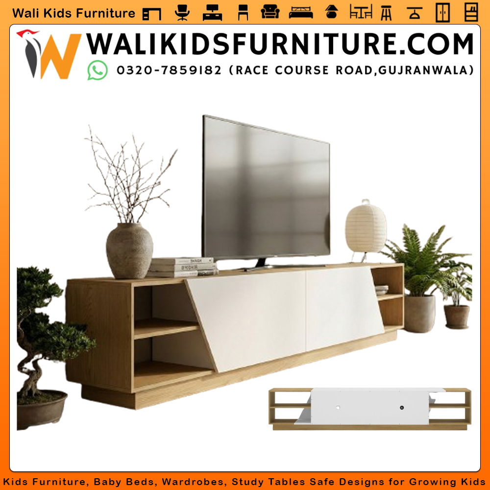 TV Rack in Gujranwala with Geometric Doors - Modern Storage & Display