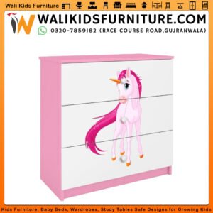 Kids 3 Drawer Chest in Gujranwala - Unicorn Pink Design Storage Cabinet