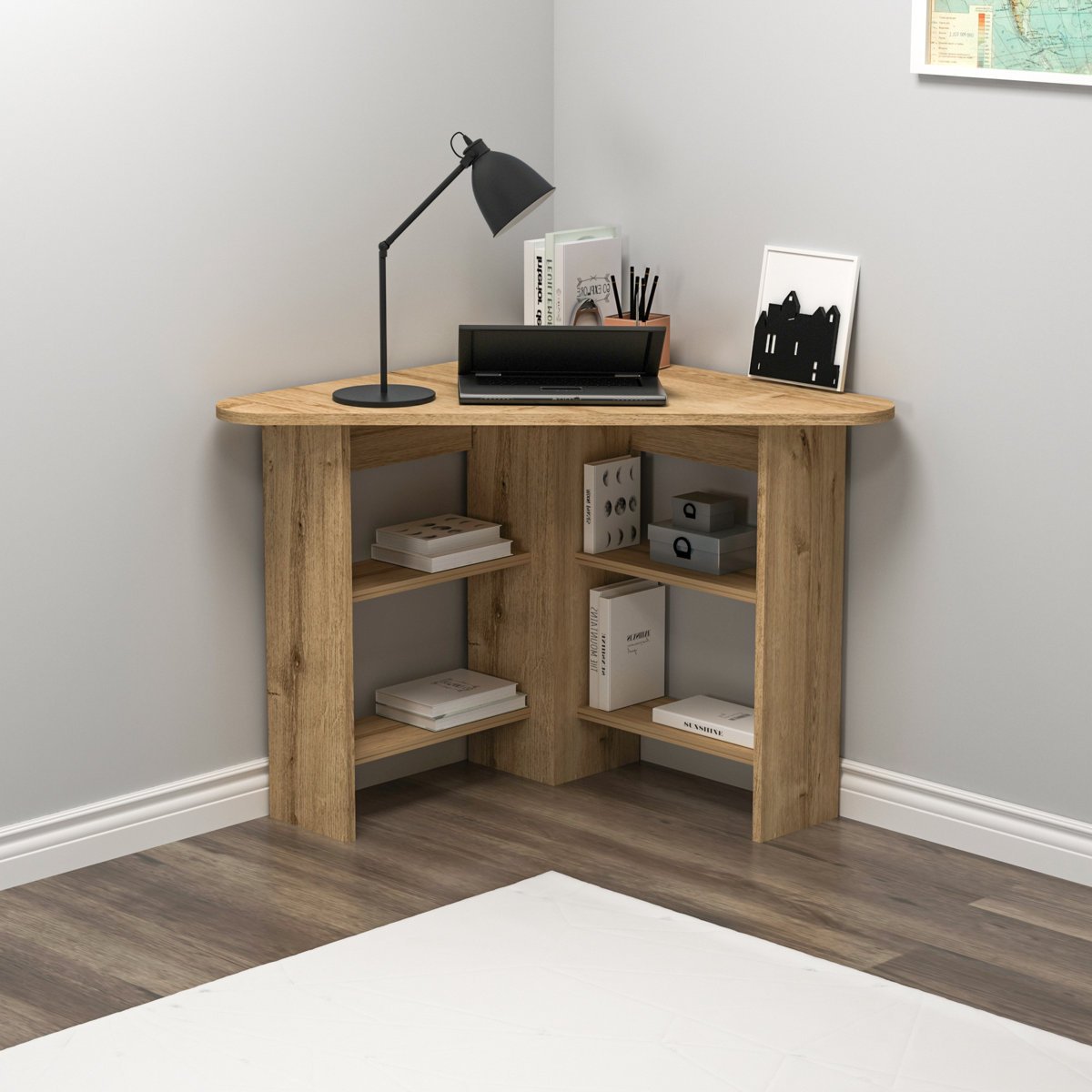 Corner Computer Desk with Shelves in Gujranwala - Smart Space-Saving Workspace Design - Image 4