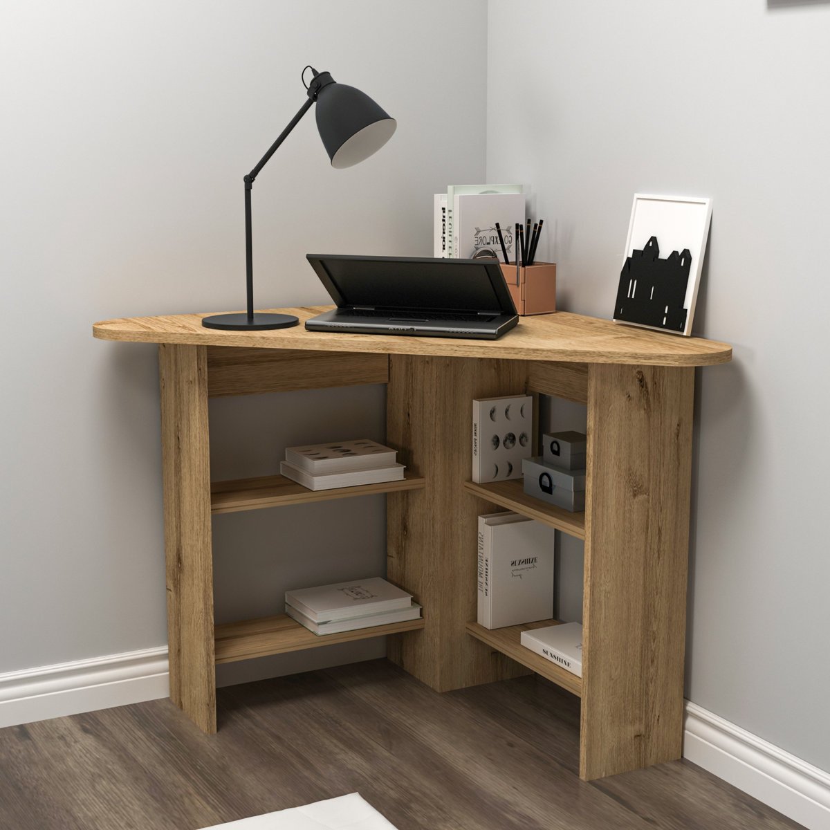 Corner Computer Desk with Shelves in Gujranwala - Smart Space-Saving Workspace Design - Image 9