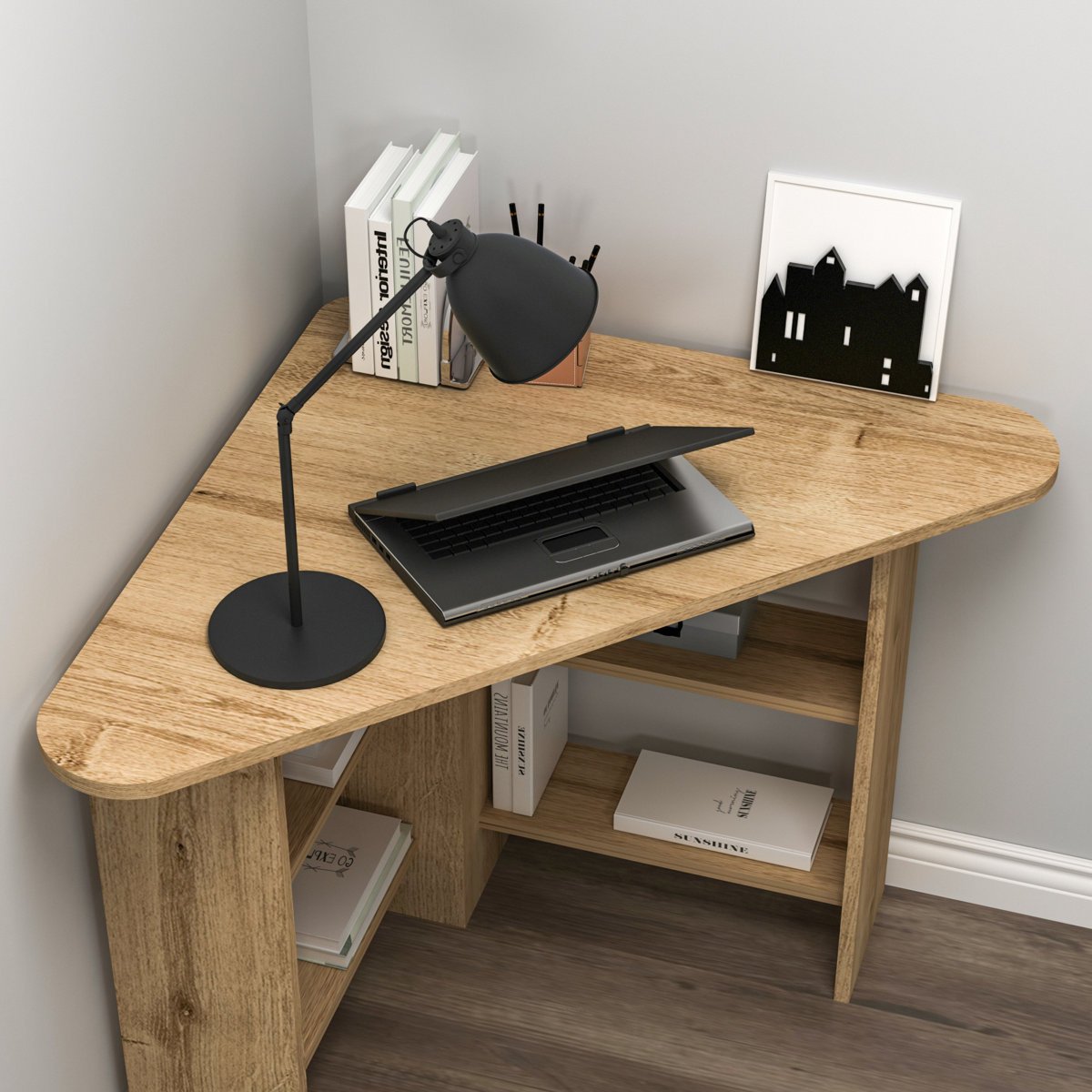 Corner Computer Desk with Shelves in Gujranwala - Smart Space-Saving Workspace Design - Image 7