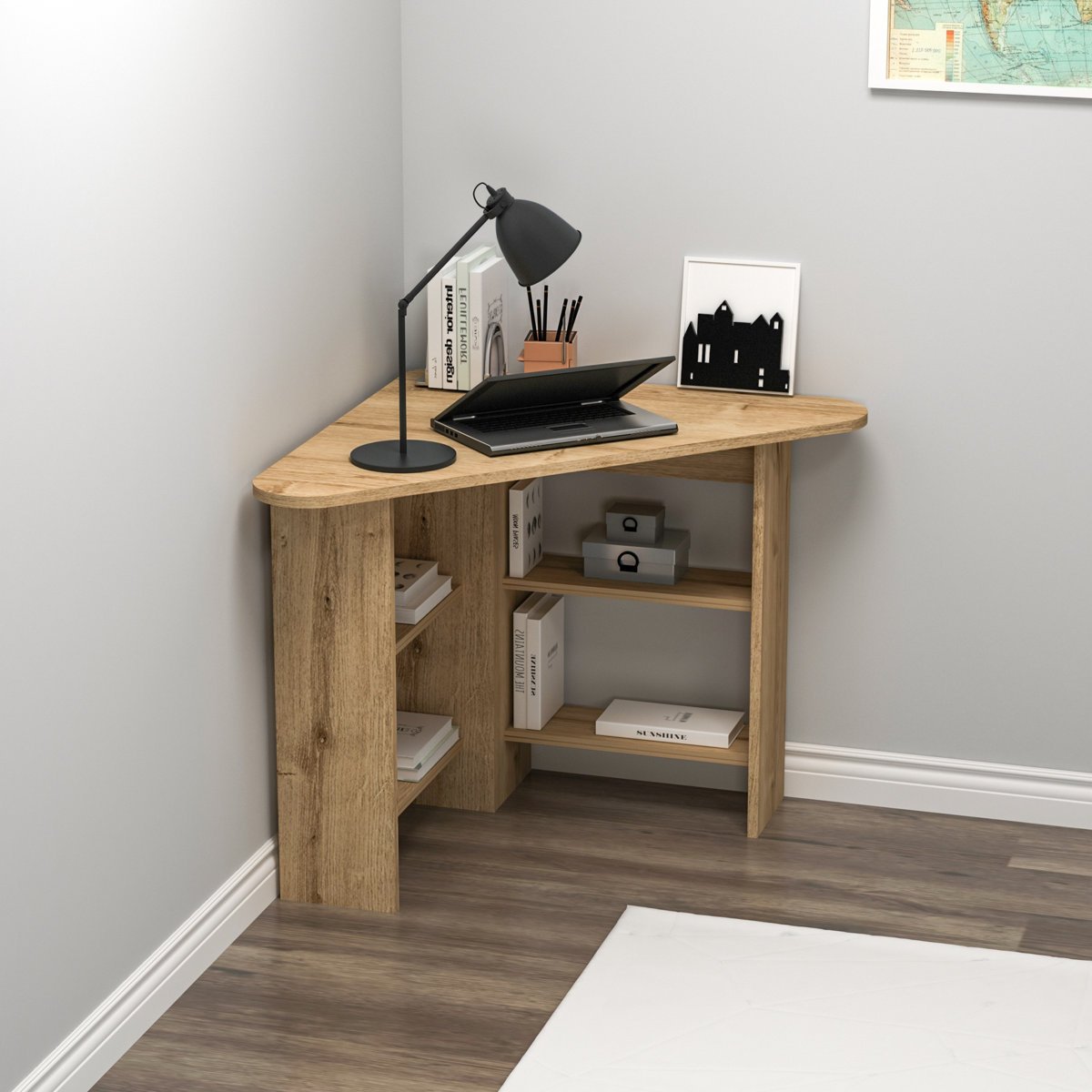 Corner Computer Desk with Shelves in Gujranwala - Smart Space-Saving Workspace Design - Image 8