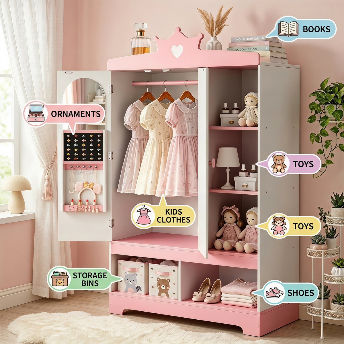 Kids Princess Dress Up Wardrobe in Pakistan | Armoire Storage Cabinet for Girls - Image 5