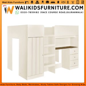 Kids Bunker Bed 3-in-1 Design, Full Loft Bed with Built-In Desk and Ladder