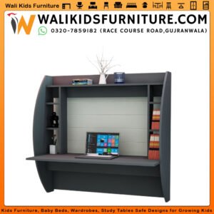 Wall Mounted Study Desk (Kids Room) Floating Desk with Convenient Side Shelves