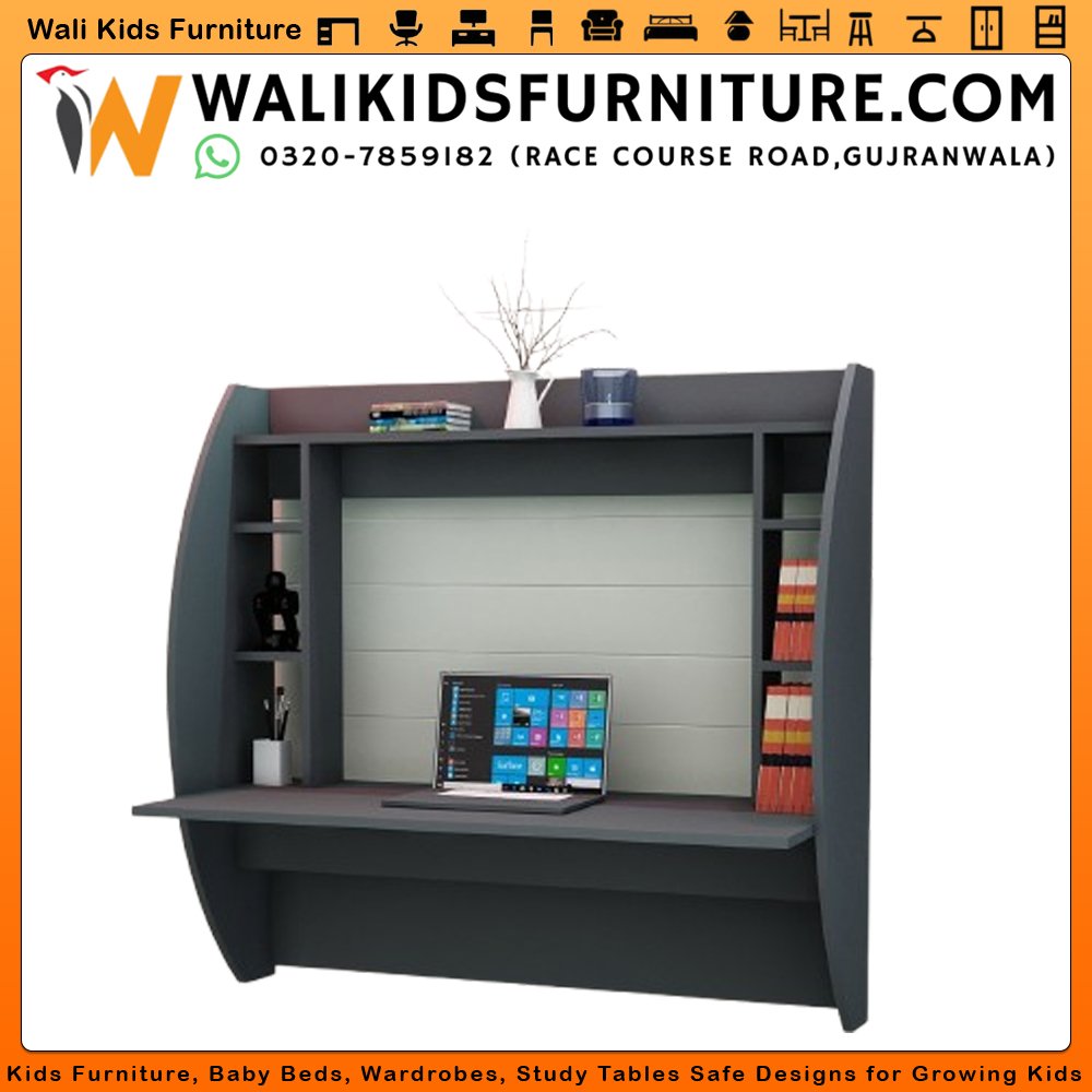 Wall Mounted Study Desk (Kids Room) Floating Desk with Convenient Side Shelves
