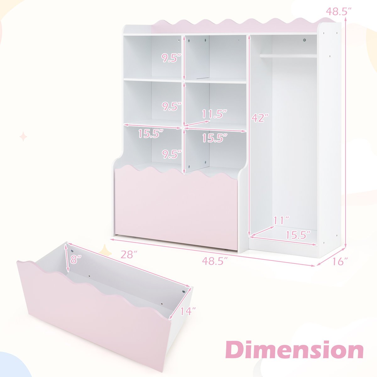 Kids Dress Up and Toy Storage Unit in Gujranwala, Hanging Rail, Shelves and Bookcase (Kids Furniture) - Image 3