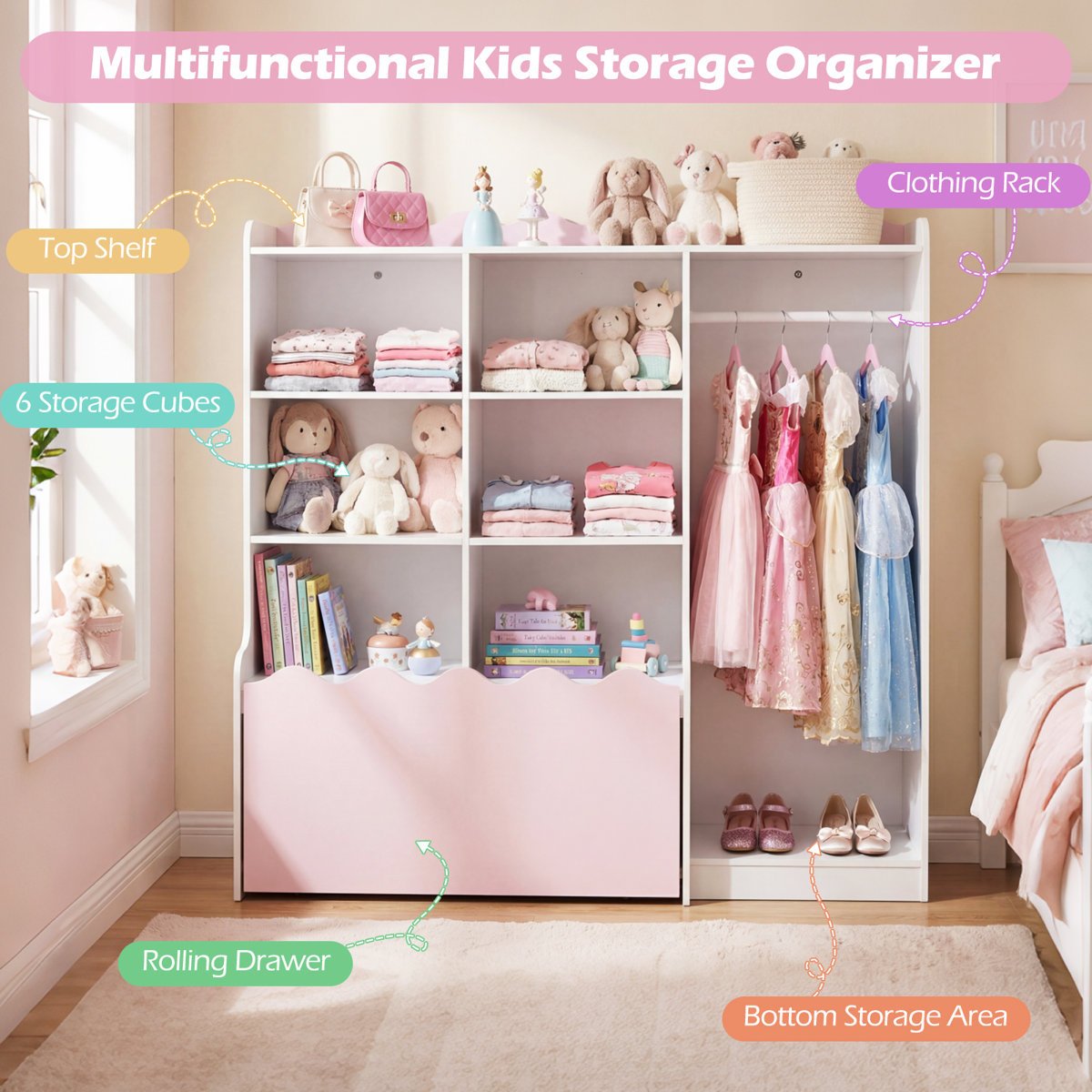 Kids Dress Up and Toy Storage Unit in Gujranwala, Hanging Rail, Shelves and Bookcase (Kids Furniture) - Image 4